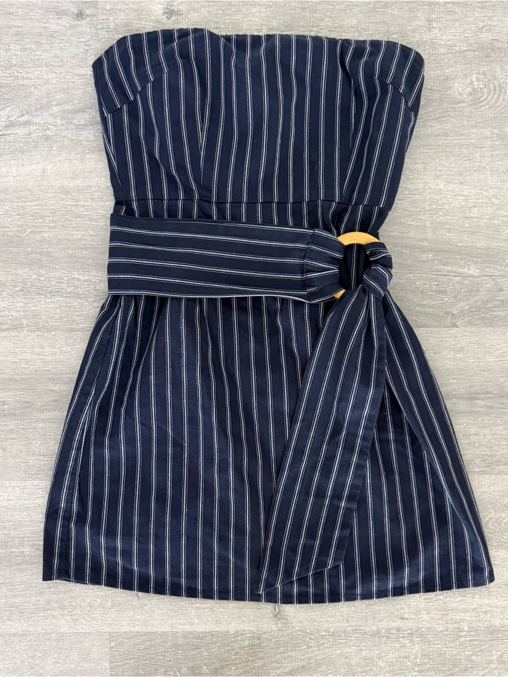 Saboskirt Strapless Navy Pinstripe Belted Mini Dress Size XXS